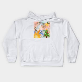 Painted illustration of a christmas tree and wreath Kids Hoodie